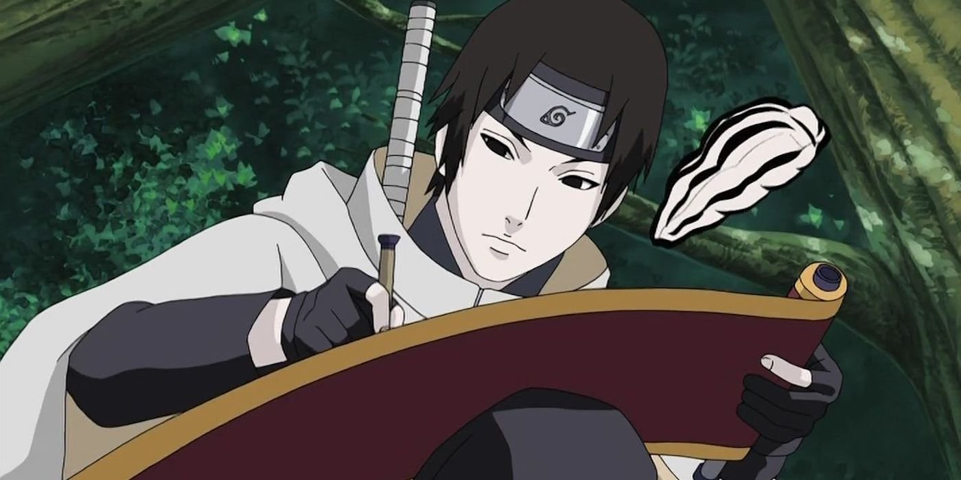 Sai from Naruto with his ink brush and scroll