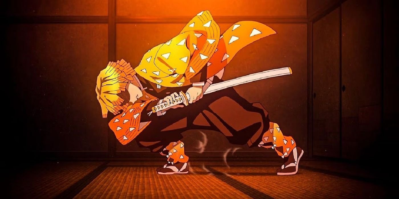 Zenitsu Agatsuma using Thunder Breathing in Demon Slayer