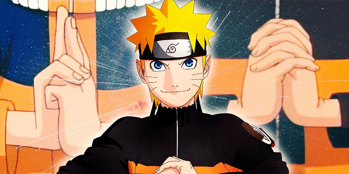 A ninja forming hand seals to mould chakra in Naruto