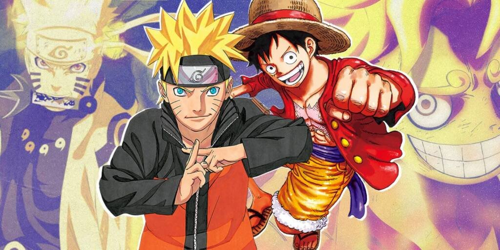Split image of Naruto Uzumaki and Monkey D. Luffy