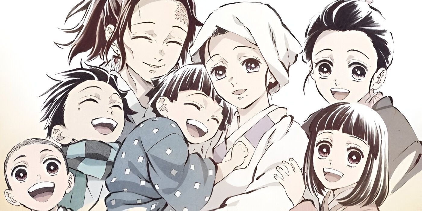 The Kamado family together before the attack in Demon Slayer